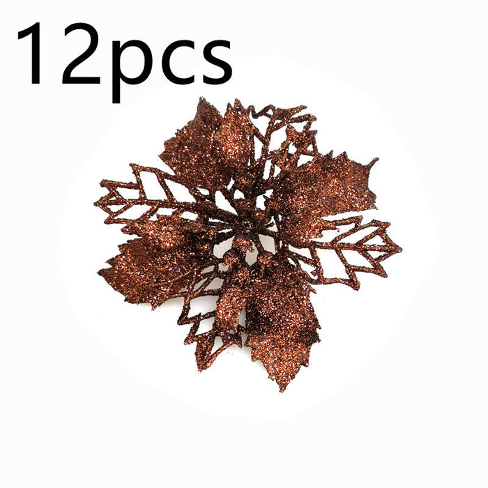 Glitter Artifical Christmas Flowers  Tree Decorations For Home