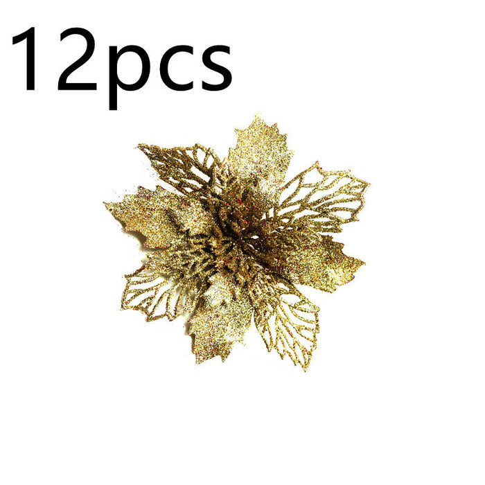 Glitter Artifical Christmas Flowers  Tree Decorations For Home