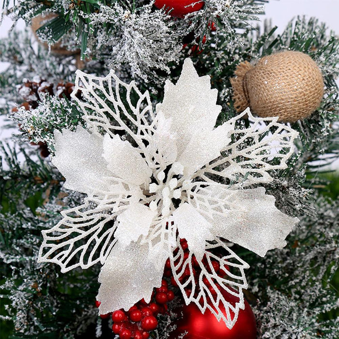 Glitter Artifical Christmas Flowers  Tree Decorations For Home