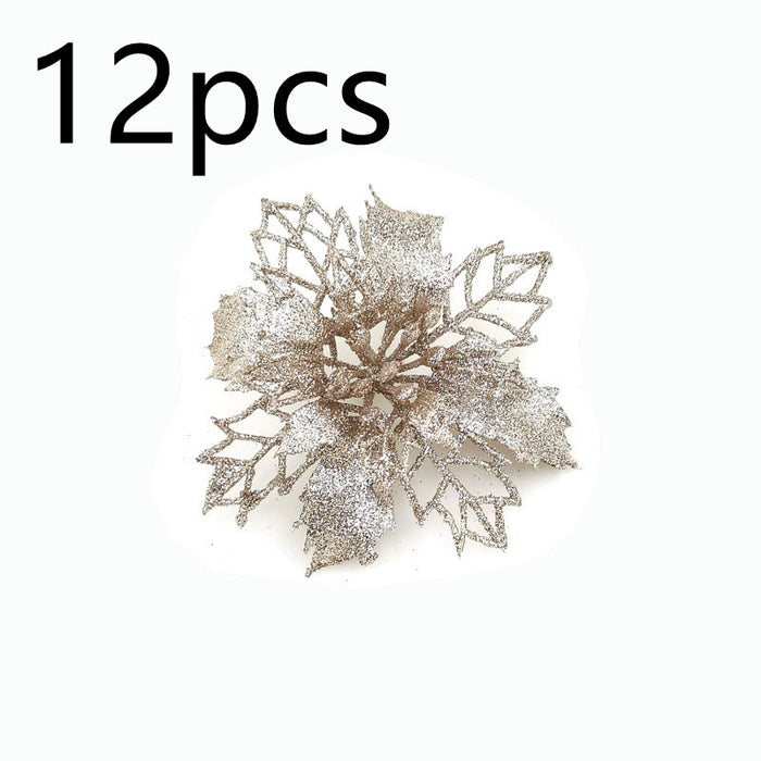 Glitter Artifical Christmas Flowers  Tree Decorations For Home