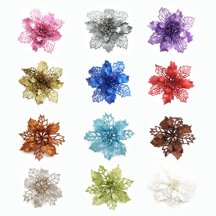 Glitter Artifical Christmas Flowers  Tree Decorations For Home