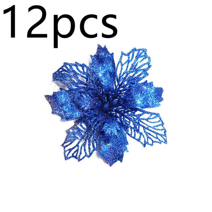 Glitter Artifical Christmas Flowers  Tree Decorations For Home