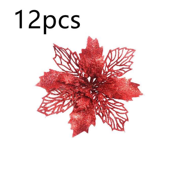 Glitter Artifical Christmas Flowers  Tree Decorations For Home